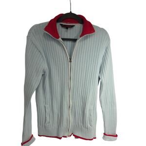 D.J. Street Zip Cardigan Ribbed Blue Women's L
